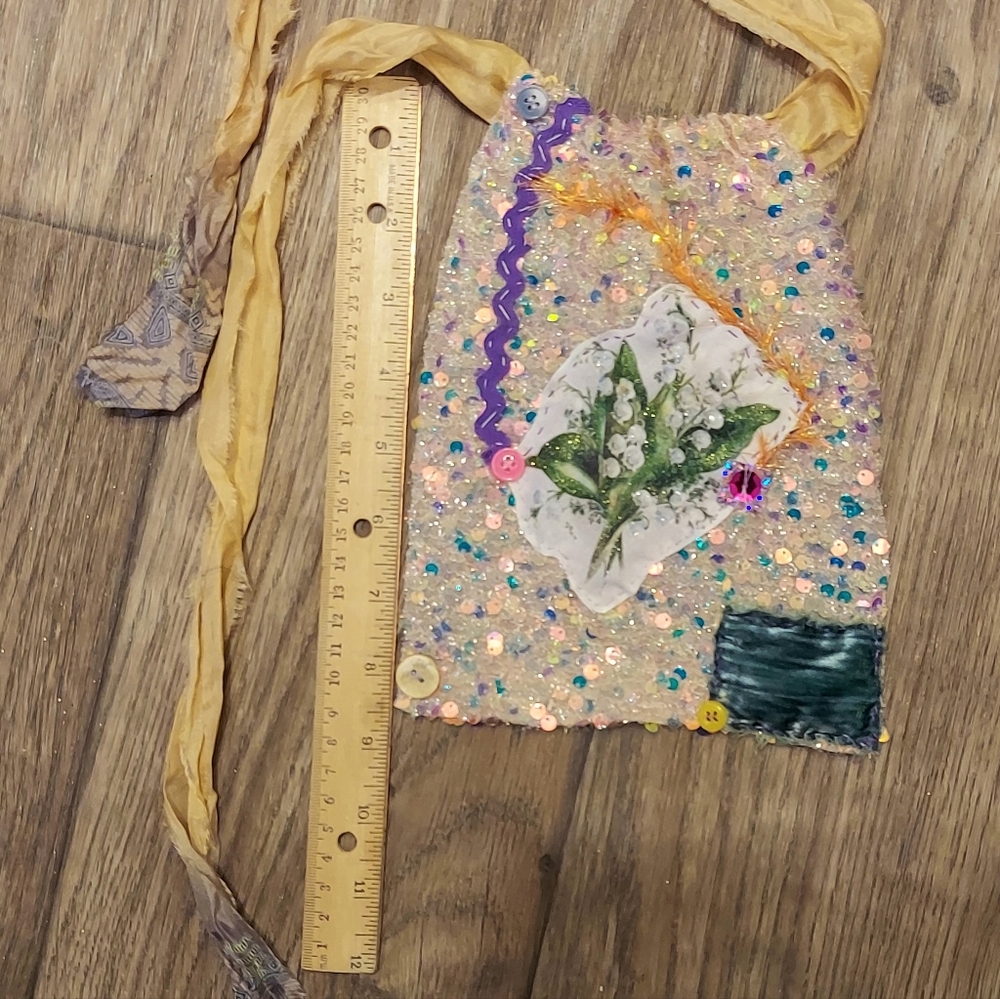🪻JABOT 🪻Handcrafted/ Handsewn Sequin Necklace Adornment NWT One Of A Kind - Picture 5 of 13